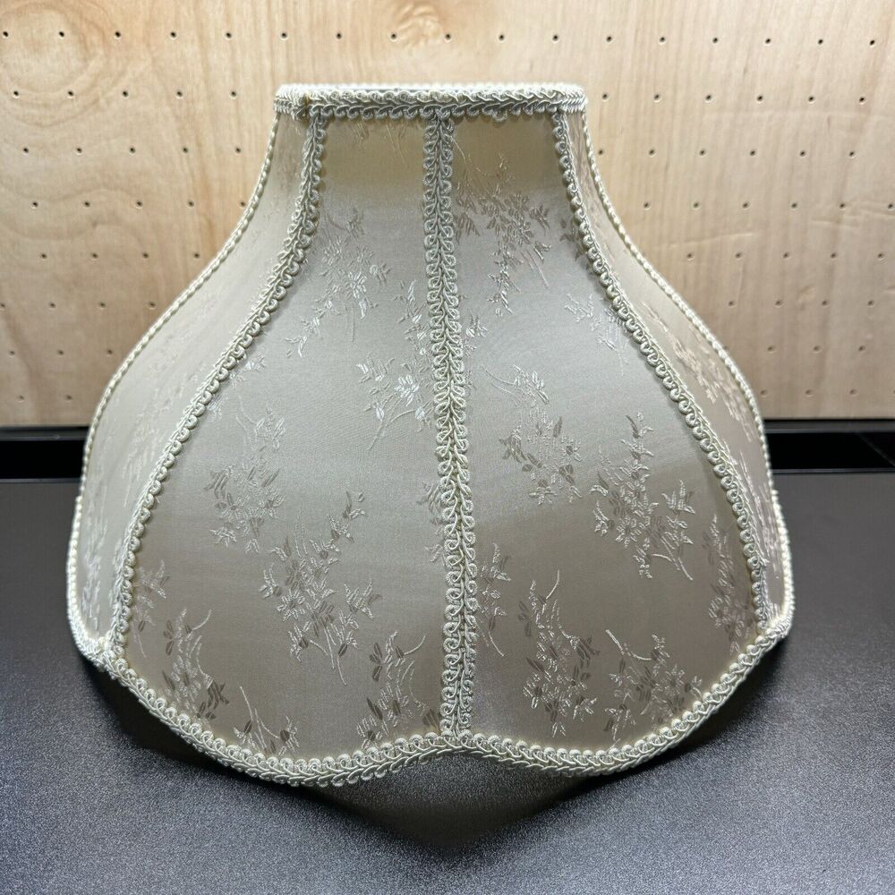 Victorian Lamp Shade Damask Floral & Trim Antique White Brocade 12"H x 17"W - Picture 4 of 10